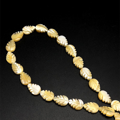 Shell Beads Strand 12x8.5 mm Leaf Carved Cut VVS Clarity Light Yellow Color Birthstone Jewelry Making