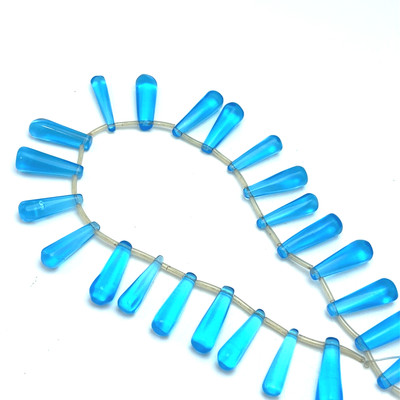 Glass Beads Strand 26x9-26x7 mm Round Tear Drop Plain Cut VS Clarity Blue Color Birthstone Jewelry Making