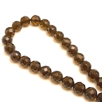 Smoky Quartz Beads Strand 12.0 mm Ball Facet Cut VVS Clarity Mocha Brown Color Birthstone Jewelry Making