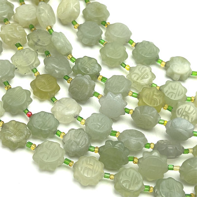 Jade Beads Strand 12.0 mm Craving Face Plain Cut VS Clarity Pale Green Color Birthstone Jewelry Making