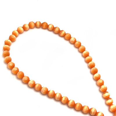 Glass Beads Strand 6.00 mm Ball Facet Cut VS Clarity Orange Color Stone Jewelry Making