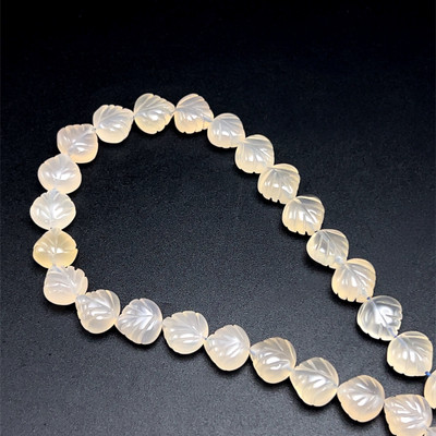 Natural Chalcedony Leaf 10-11mm Carved Drilled Beads | VVS Clarity | 14.5 inch Loose Strand Jewelry Making