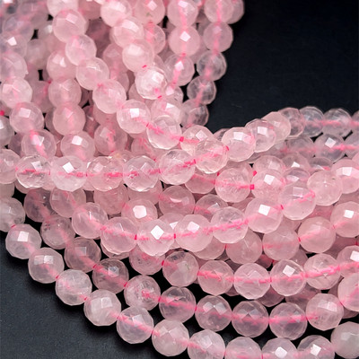 Rose Quartz Beads Strand 8.00 mm Round Facet Cut VS Clarity Crepe Pink Color Birthstone Jewelry Making