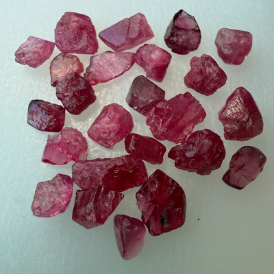 Natural Spinel Uncut Rough 25 Pieces 42.92 Carats Crimson Red-Hot Pink Color 5A Quality Burmese Mines Raw Gemstone
