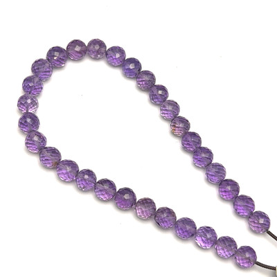 Natural African Amethyst Beads | Briolette Faceted Ball | 7mm | 31 Pcs 78 Carats | Heather Purple | VVS Clarity | 8.5 Inch Loose Strand Gemstone Jewelry Making