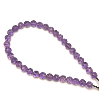 Natural African Amethyst Briolette Faceted Ball Beads | 6-6.4mm | 35 Pcs 61 Carats | Heather Purple | VVS Clarity | 8.5 Inch Loose Gemstone Strand