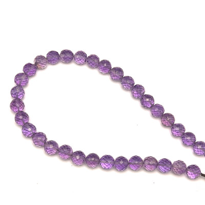 Natural African Amethyst Briolette Faceted Ball Beads | 6.5mm | 33 Pcs 71 Carats | Heather Purple | VVS Clarity | 8.5 Inch Loose Gemstone Strand