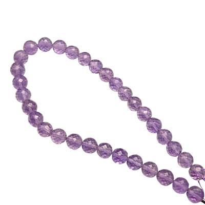 Natural African Amethyst Briolette Faceted Ball Beads | 6.5-7mm | 33 Pcs 71 Carats | Heather Purple | VVS Clarity | 8.6 Inch Loose Gemstone Strand