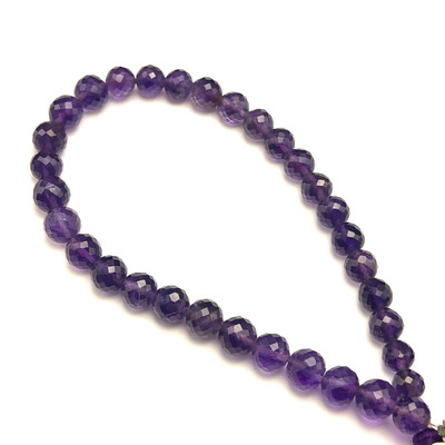 Natural African Amethyst Beads | Briolette Faceted Ball | 7-8mm | 33 Pcs 80 Carats | Royal Purple | VVS Clarity | 9 Inch Loose Strand Gemstone Jewelry Making