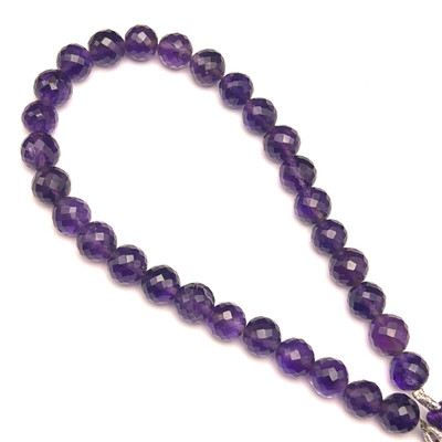 Natural African Amethyst Briolette Faceted Ball Beads | 8-8.5mm | 30 Pcs 105 Carats | Royal Purple | VVS Clarity | 9.25 Inch Loose Gemstone Strand