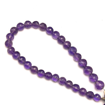 Natural African Amethyst Beads | Briolette Faceted Ball | 6.5-9mm | 31 Pcs 90 Carats | Indigo Purple | VVS Clarity | 9 Inch Loose Strand Gemstone Jewelry Making
