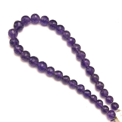 Natural African Amethyst Briolette Faceted Ball Beads | 7-9mm | 33 Pcs 86 Carats | Indigo Purple | VVS Clarity | 9.1 Inch Loose Gemstone Strand