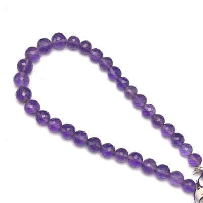 Natural African Amethyst Briolette Faceted Ball Beads | 6.5-8mm | 33 Pcs 77 Carats | Grape Purple | VVS Clarity | 8.9 Inch Loose Gemstone Strand