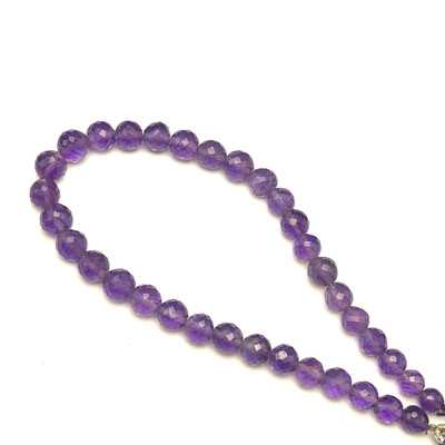 Natural African Amethyst Briolette Faceted Ball Beads | 5.5-7mm | 35 Pcs 61 Carats | Grape Purple | VVS Clarity | 8.6 Inch Loose Gemstone Strand