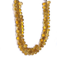 Natural Citrine Gemstone Beads | 8x5mm Drop Briolette Cut 77 Pcs 100 Carats | Golden Yellow Citrine VVS2 Clarity | 7.6 inch Faceted Teardrop Strand for Jewelry Making