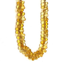 Natural Citrine Gemstone Beads | 9x6-10x6mm Drop Briolette Cut 97 Pcs 222 Carats | Amber Yellow VVS Clarity | 10.25 inch November Birthstone Drilled Strand for Jewelry Making