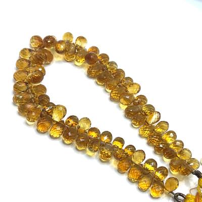 Natural Citrine Gemstone Beads | 8x6-10x6mm Briolette Cut 73 Pcs 127 Carats | Golden Yellow VVS1 Clarity | 8.25 inch Faceted Teardrop Jewelry Making Strand