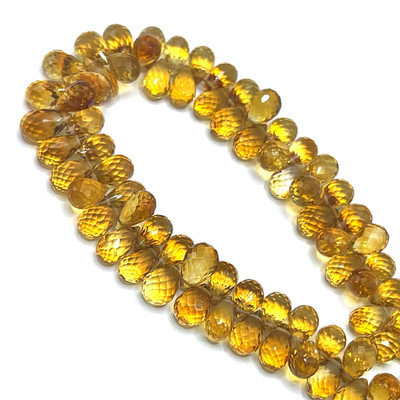 Natural Citrine Gemstone Beads | 9x6-11x7mm Drop Briolette Cut 69 Pcs 159 Carats | Golden Yellow VVS1 Clarity | 8 inch Premium Faceted Jewelry Making Strand