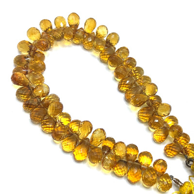 Natural Citrine Gemstone Beads | 9x6mm Drop Briolette Cut 67 Pcs 127 Carats | Golden Yellow VVS1 Clarity | 7.8 inch Faceted Jewelry Making Supply Strand