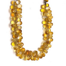 Natural Citrine Gemstone Beads | 8x6–9x6mm Drop Briolette Cut | 75 Pcs 135 Carats | Amber Yellow VVS1 Clarity | 7.25 inch Faceted Strand Jewelry Making Loose Supplies