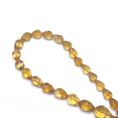 Natural Citrine Gemstone Beads | 8x6–12x8mm Drop Briolette Cut 22 Pcs 56 Carats | Dandelion Yellow VS Clarity | 8 inch Large Drilled Faceted Strand Jewelry Making