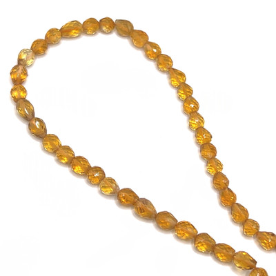 Natural Citrine Gemstone Beads | 5x4.5–6x4.5mm Drop Briolette Cut 39 Pcs 26 Carats | Golden Yellow VS1 Clarity | 7.9 inch Small Drilled Faceted Strand Jewelry Making