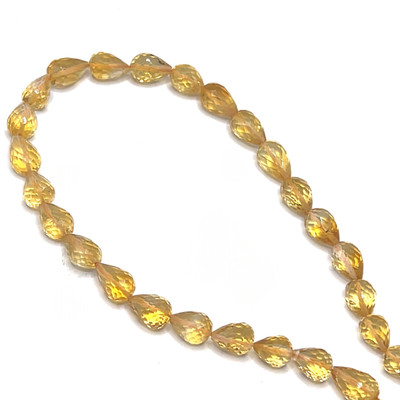 Natural Citrine Gemstone Beads | 9x6mm Drop Briolette Cut 26 Pcs 55 Carats | Dandelion Yellow VS1 Clarity | 9.1 inch Large Drilled Teardrop Strand for Jewelry Making