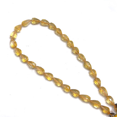 Natural Citrine Gemstone Beads | 7x5–8x5mm Drop Briolette Cut 28 Pcs 36 Carats | Dandelion Yellow VS1 Clarity | 8.6 inch November Birthstone Drilled Strand for Jewelry Making Supplies