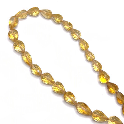 Natural Citrine Gemstone Beads | 8x5mm Drop Briolette Cut 24 Pcs 44 Carats | Dandelion Yellow VS1 Clarity | 8 inch November Birthstone Drilled Strand for Jewelry Making Supplies