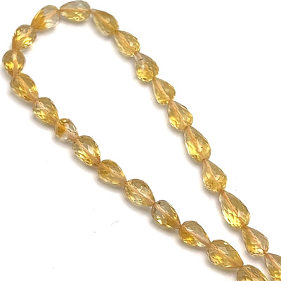 Natural Citrine Gemstone Beads | 8x6–10x6mm Drop Briolette Cut 26 Pcs 45 Carats | Dandelion Yellow VS1 Clarity | 9 inch Drilled Strand for Jewelry Making Supplies