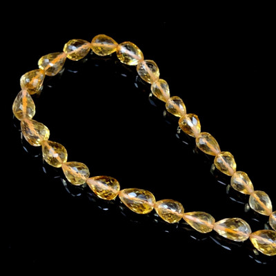 Natural Citrine Gemstone Beads | 8x6–9x6mm Drop Briolette Cut 24 Pcs 45 Carats | Dandelion Yellow VS1 Clarity | 8 inch Faceted Strand for Jewelry Making Supplies