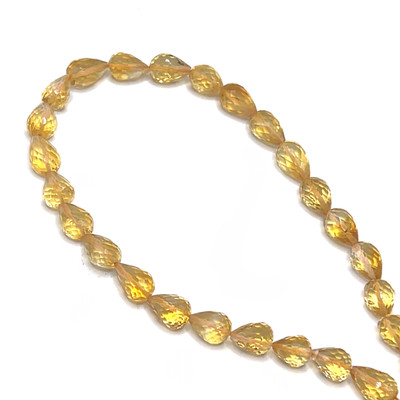 Natural Citrine Gemstone Beads | 9x6mm Drop Briolette Cut 27 Pcs 44 Carats | Dandelion Yellow VS1 Clarity | 8.8 inch Faceted Strand for Jewelry Making Supplies
