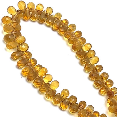 Citrine Gemstone Beads 8x5mm Drop Briolette Cut Golden Citrine Color VVS Clarity Strands for Jewelry Making