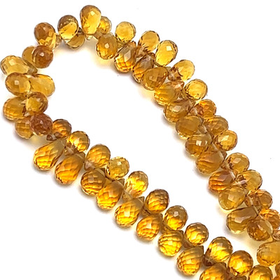 Natural Citrine Gemstone Beads | 8x5–9x5mm Drop Briolette Cut 72 Pcs 107 Carats | Madeira VVS Clarity | 8.75 inch Faceted Strand for Jewelry Making Supplies
