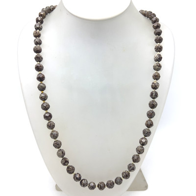 Snowflake Obsidian Necklace 8mm Faceted Round Brown Color 30 Inch Natural Gemstone VVS Clarity Healing Jewelry