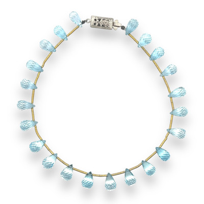 Natural Sky Blue Topaz Drop Briolette Cut Beads Semiprecious Bracelet
