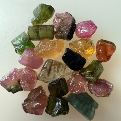 Natural Multi Tourmaline Rough 25.05 Carats 20 Piece 4A Quality Raw Uncut October Birthstone Gemstone