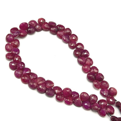 Natural African Ruby Briolette Faceted Heart Beads | 7mm | 61 Pcs 114 Carats | Scarlet Red | VVS Clarity | 8.8 Inch Precious Gemstone Jewelry Making