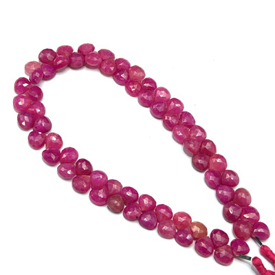 Natural African Ruby Briolette Faceted Heart Beads | 7mm | 66 Pcs 127 Carats | Hot Pink | SI1 Clarity | 9.5 Inch Precious Gemstone Jewelry Making