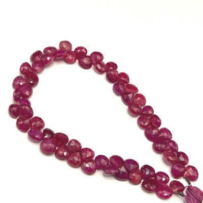 Natural African Ruby Heart Briolette Faceted Beads | 7mm | 60 Pcs 101 Carats | Carmine Red | SI1 Clarity | 8.6 Inch Precious Gemstone for Fine Jewelry Making