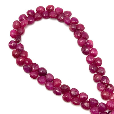 Natural African Ruby Heart Briolette Beads | 7mm | 65 Pcs 113 Carats | Carmine Red | SI1 Clarity | 9.5 Inch Precious Gemstone for Fine Jewelry Making
