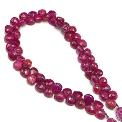 Natural African Ruby Heart Briolette Beads | 7mm | 62 Pcs 113 Carats | Carmine Red | SI1 Clarity | 8.5 Inch Precious Gemstone for Fine Jewelry Making