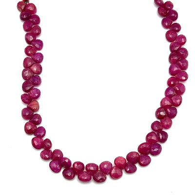 Natural African Ruby Heart Briolette Faceted Beads | 7mm | 71 Pcs 133 Carats | Hot Pink | VS Clarity | 10.1 Inch Precious Gemstone for Fine Jewelry Making