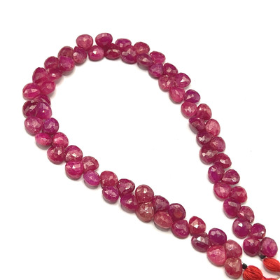 Natural African Ruby Heart Briolette Faceted Beads | 7mm | 69 Pcs 127 Carats | Hot Pink | VS Clarity | 10 Inch Precious Gemstone for Fine Jewelry Making