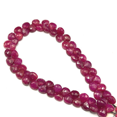 Natural African Ruby | 7mm Heart Briolette Faceted | 64 Pcs 116 Carats | Carmine Red | SI1 Clarity | 8.7 Inch Gemstone Beads for Jewelry Making
