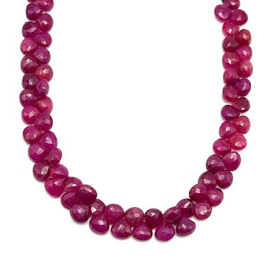 Natural African Ruby | 7mm Heart Briolette Faceted | 64 Pcs 118 Carats | Carmine Red | SI1 Clarity | 9 Inch Gemstone Beads for Jewelry Making