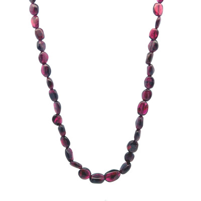 Garnet Natural Handmade Plain Smooth Nugget Gemstone Beaded 15.7 Inch Necklace Jewelry