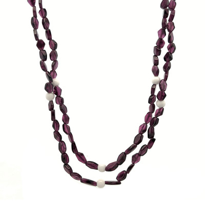 Handmade Natural 17.1 Inch Garnet Plain Fancy 7x4 mm & Agate Round Gemstone Beaded Necklace