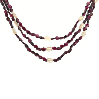 Handmade Natural 18.9 Inch Garnet Plain Fancy 7x5 mm & Chalcedony Mani Gemstone Beaded Necklace