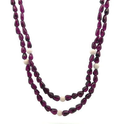 Handmade Natural 16.2 Inch Garnet Plain Drop 6x4 mm & Agate Round Gemstone Beaded Necklace